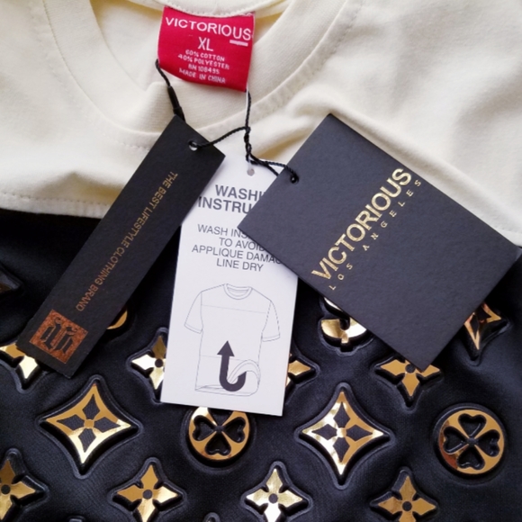 Victorious 3D Cream & Gold Print T-Shirt - Picture 6 of 8